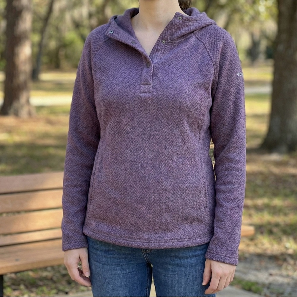 Columbia Darling Days II Pullover Hoodie Chevron Tunic Purple Sweater Medium EUC